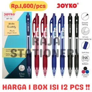 JOYKO BALL PEN CLICKER 0.7 BLACK BLUE RED BOLPOIN PULPEN JOYKO CETEK HITAM BIRU MERAH BP-56 LUSIN [12PCS]