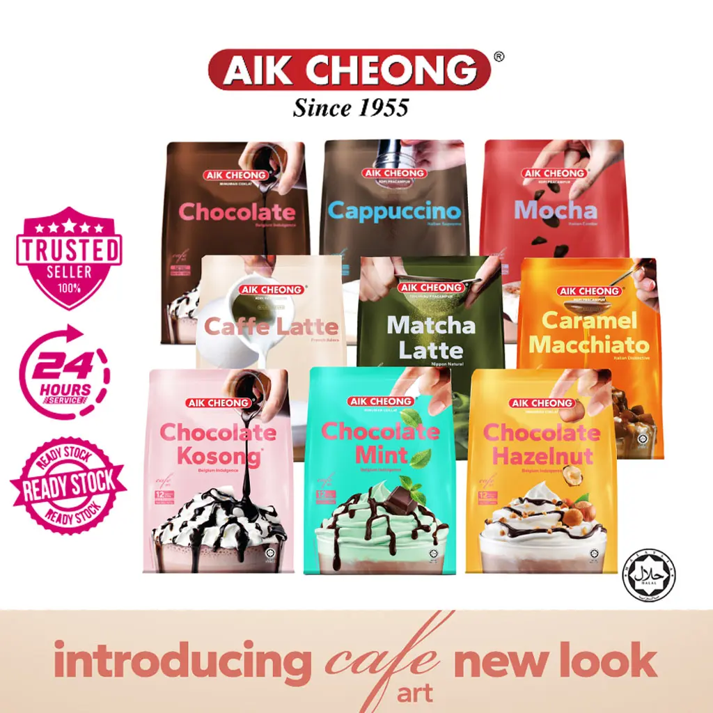 AIK CHEONG Cafe Art 3in1 (25g x 12 Sachets) Coffee Cappuccino Caramel Matcha Mocha
