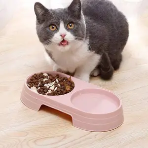 Tempat Makan Double Bowl Kucing Anjing Anti Semut Mangkok Perlengkapan Hewan Peliharaan Ukuran