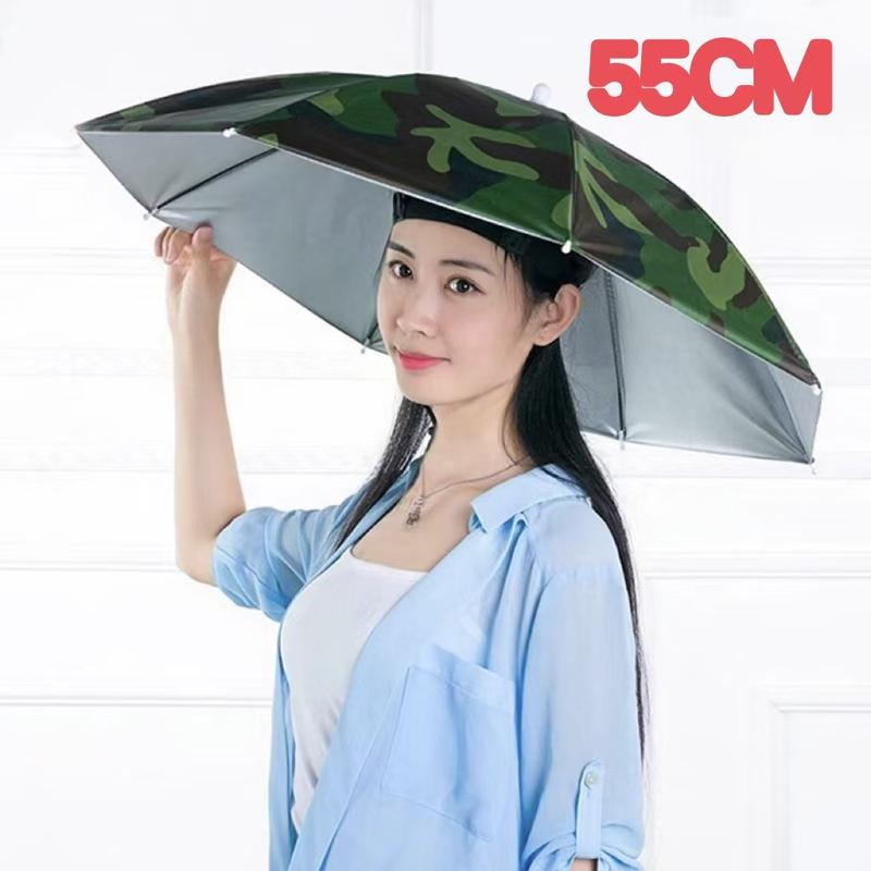 Topi payung yang dipasang di kepala untuk orang dewasa, payung otomatis penuh, topi pelindung matahari, payung olahraga luar ruangan untuk memancing Merah 4