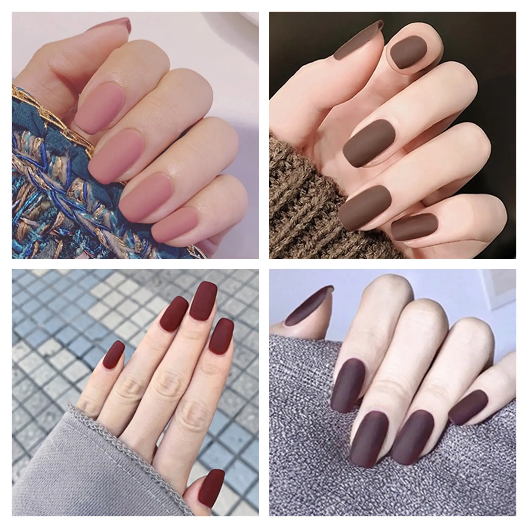Fake Nails [with Glue] 24 Pcs/box Solid Color Medium Length Matte Matte Matte Nail Patch