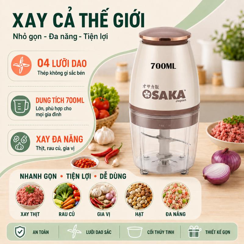 Máy Xay Đa Năng Osaka Nhật Bản 350W Xay Nhuyễn Mịn, Nhỏ Gọn Tiện Lợi