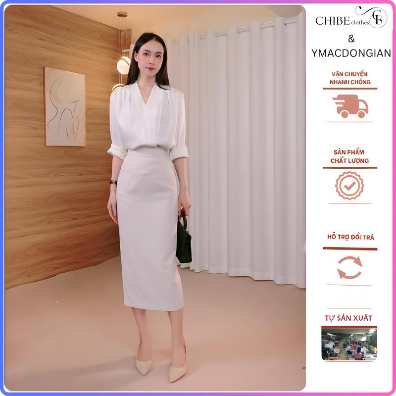 CHIBECLOTHES Chân Váy Bút Chì 80cm Túi 2 Bên Thời Trang Công Sở Thu Đông 2024 Nữ Voi