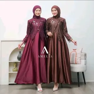 Dress Sahara | Gamis Lebaran 2026 Dress Janggan Busui Fraindly Gaun Pesta Velvet Mix Brukat Premium Mewah Elegan Payet Mutiara