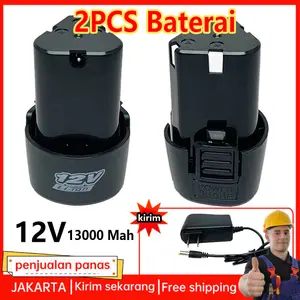 Baterai Mesin Bor Cas 12 Volt 1300mAh Lithium Rechargeable + Charger Untuk Bor Listrik Tanpa Kabel Cordless Drill Obeng Listrik