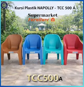 Napolly Kursi Santai Teras Plastik TCC 500 New Model dengan Sandaran & Pegangan Tangan Kualitas Terjamin Tahan 120kg Warna Cokelat Hijau Biru Merah