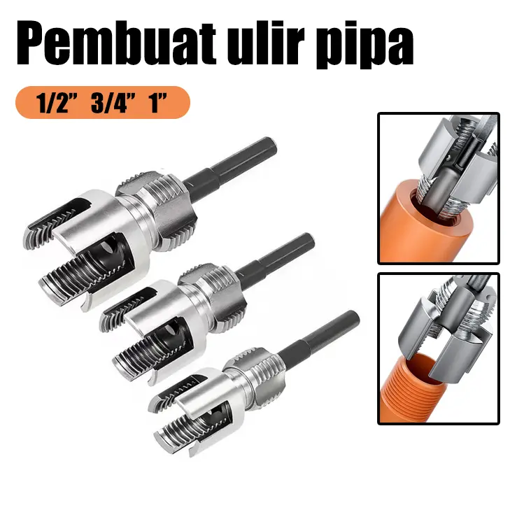 PVC Threader Female & Male 2 in 1 Alat Pembuat Drat Pipa Air Plastik Luar Dalam Bisa Dipasang Bor Listrik Presisi Rapi Anti Bocor Logam Awet Cocok Pipa PVC PPR Tukang Rumah Proyek Konstruksi Praktis Cepat