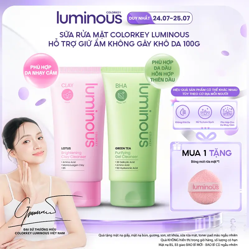 Sữa Rửa Mặt COLORKEY LUMINOUS Phiên Bản Mới Giúp Làm Sạch, Hỗ Trợ Giữ Ẩm Hạn Chế Khô Da 100g