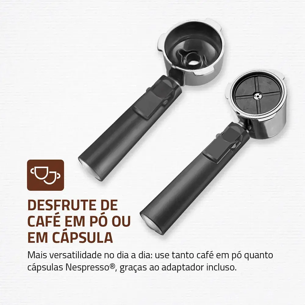 Cafeteira Espresso Mondial Dolce Crema 20 Bar Inox 1200W - imagem 3