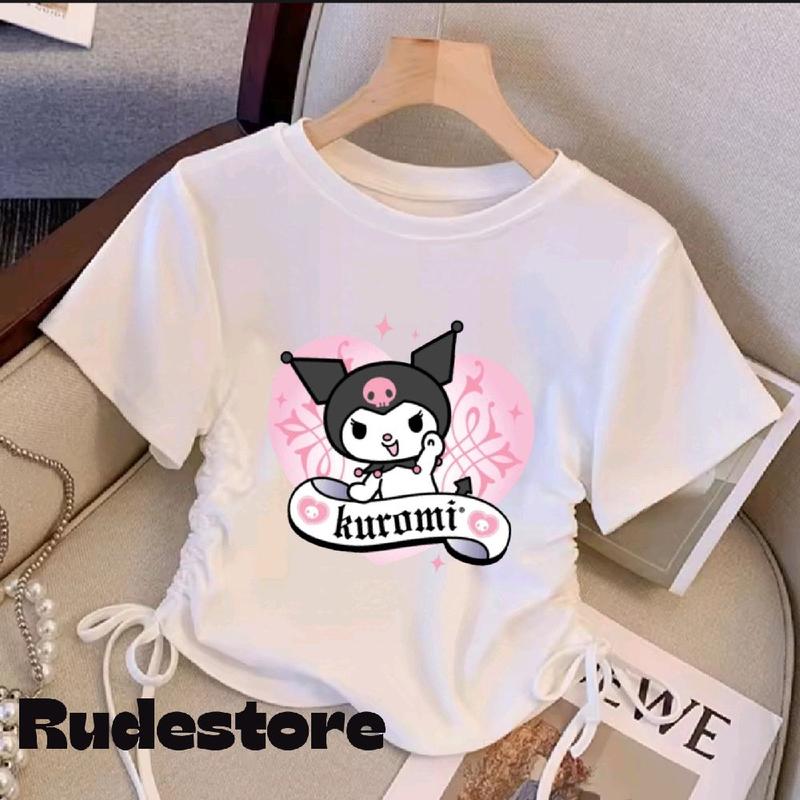 Baju crop top wanita usia 3-12 tahun kaos serut samping anak perempuan motif kuromi dalam love lucu - Trend fashion kids korean style - pakaian atasan korea cewek 3