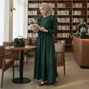 [ Spesial Ramadhan ] Meldi Dress | Gamis Midi Maxi Wanita Muslim Kondangan Variasi Ruffle Rempel Crinkle Airflow Warna Burgundy