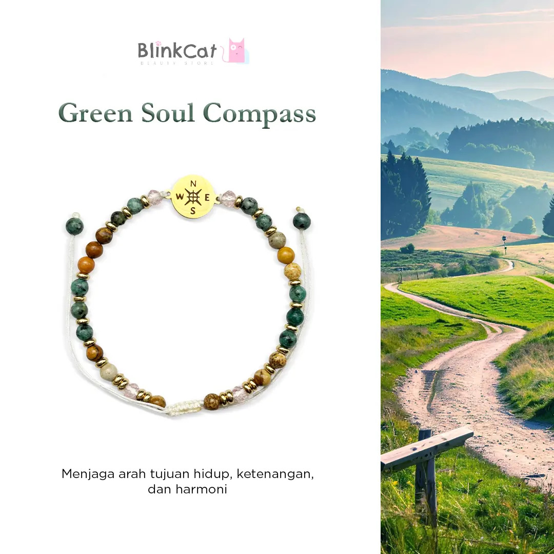 ori asli BlinkCat - Gelang Kristal Alami: Green Soul Compass | Natural Crystal Bracelet