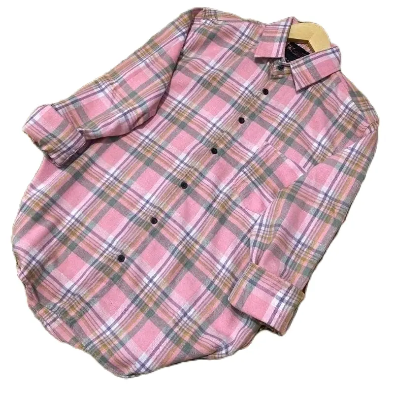 flanel wanita panjang kemeja flannel best seller Kotak Nyaman Motif Casual Katun 0