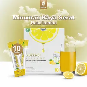 Queensi Drinkme Minuman Serbuk Rasa Lemon Kaya Serat dengan Vitamin C Psyllium Husk Aloe Vera & Inulin