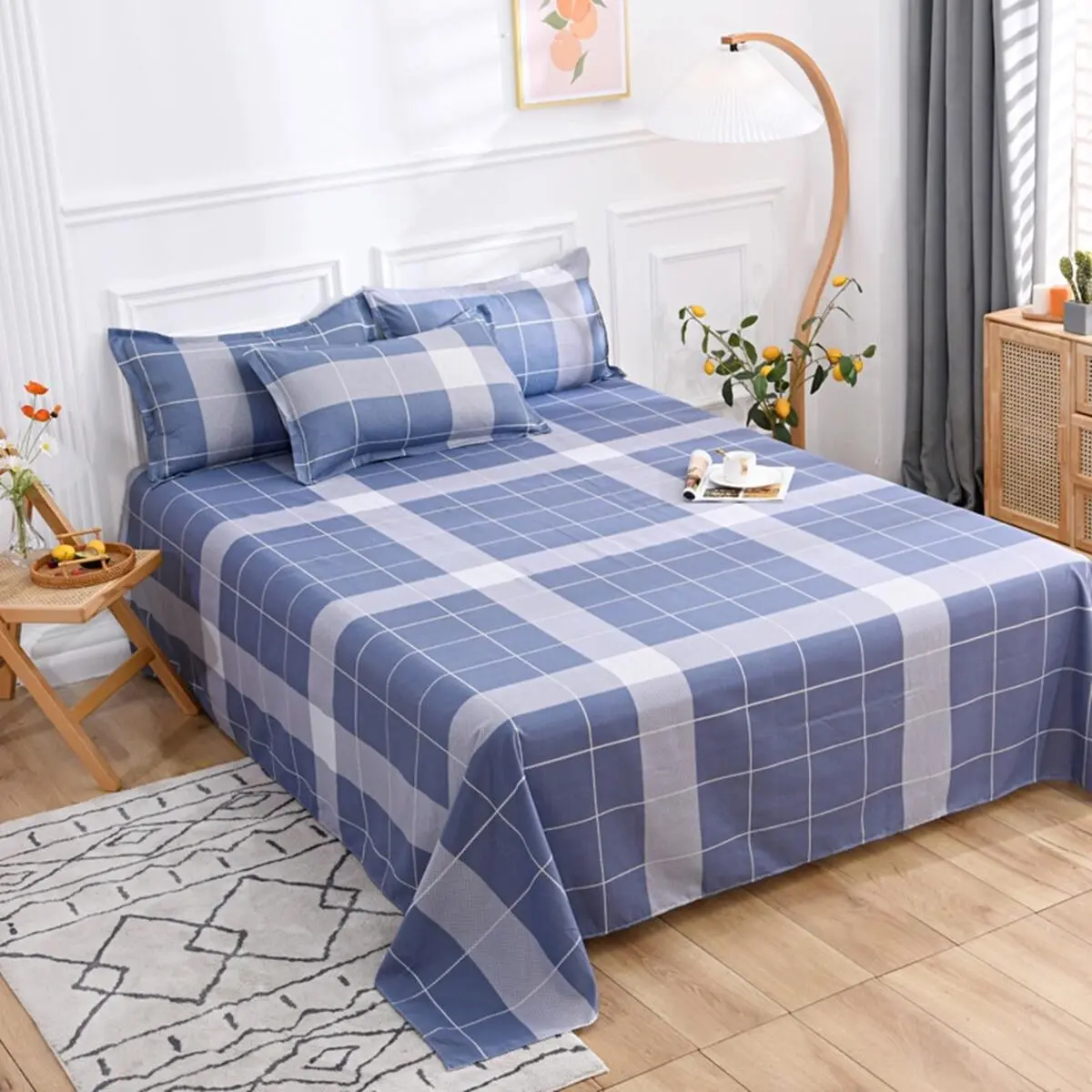 Checkerboard Printing Soft Bedsheet Bed Linen Bedding Cadar Flat Sheet Single Queen King Size Without Pillowcase