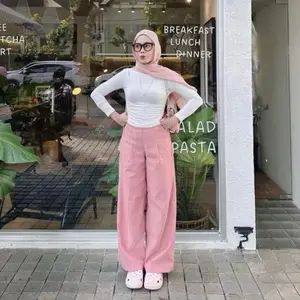 City Pants - Nurasy Premium Celana Tidur Panjang Wanita Kantor Kuliah Motif Garis Kulot Pinstripe