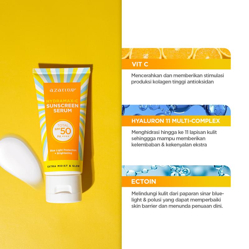 [Twin Pack] Azarine Hydramax-C Sunscreen Serum SPF50 PA++++ 40ml Acid Hyaluronic Facial  Berminyak  Wajah  Sunblock 2