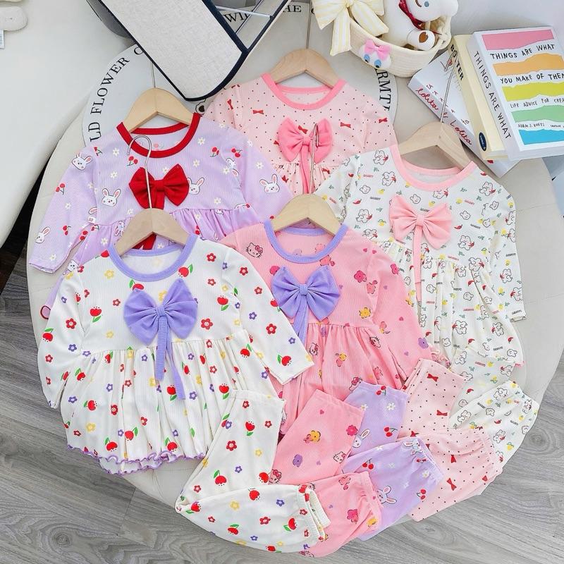 Combo 3bộ 5bộ thu đông tăm lạnh dáng váy dài tay cho bé gái 5-16kg