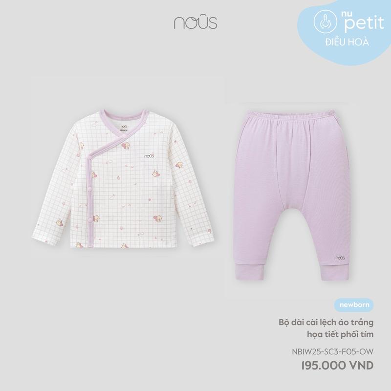 KOL Nous Newborn Bộ quần áo cài lệch cho bé sơ sinh chất liệu Nu Petit mềm mại co giãn Cho bé dưới 5 kg BST T9