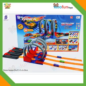 Track Racing Cars Mainan Anak Mobil Balap Seluncuran 3 Jalur Lintasan Halilintar Loop HW Diecast