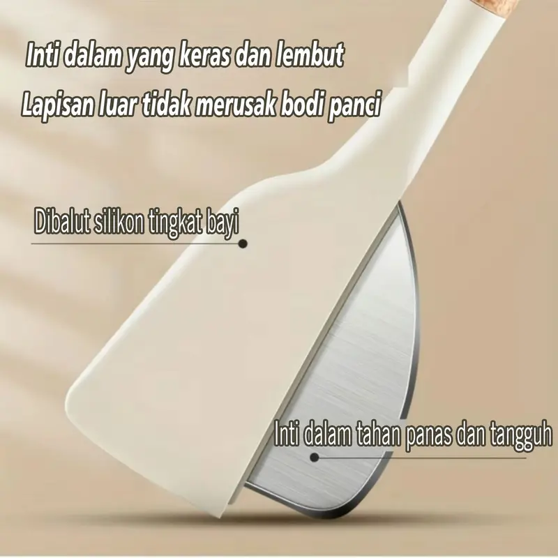 HIGH SELECT Set Peralatan Dapur Silikon Putih Alat Masak Peralatan Dapur Anti Lengket Kayu Kitchenware spatula 3