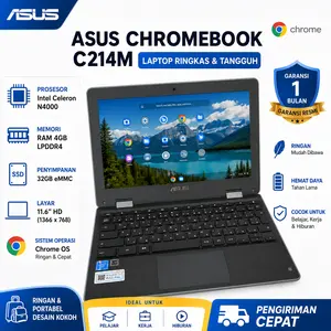 [Pre-owned]Laptop ASUS Chromebook Flip C214M Intel Celeron N4020 RAM 4GB eMMC 32GB Touchscreen 11.6 Inch 360° Cocok untuk Belajar