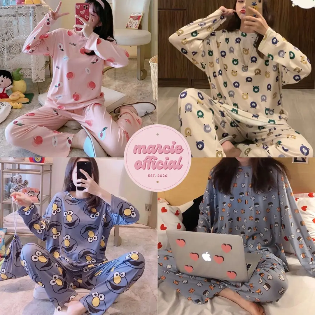Baju Tidur Wanita Piyama Lengan Panjang Celana Panjang Setelan Tidur Dewasa Remaja