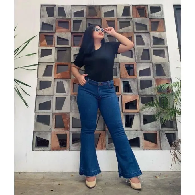 Celana jeans cutbray highwaist wanita bigsize kekinian panjang strecth 4