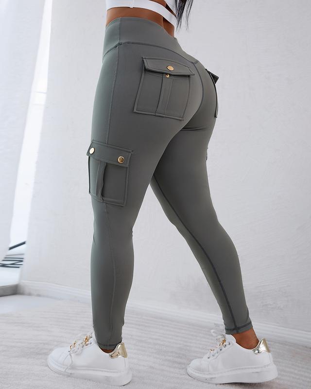 Flap pockets skinny cargo leggings hotsell