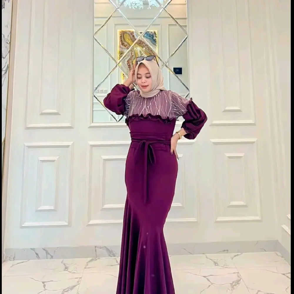 Naura Dress- Gamis Mix Brukat-Dress Kondangan bodycone Terbaru 2025- Gamis Lebaran