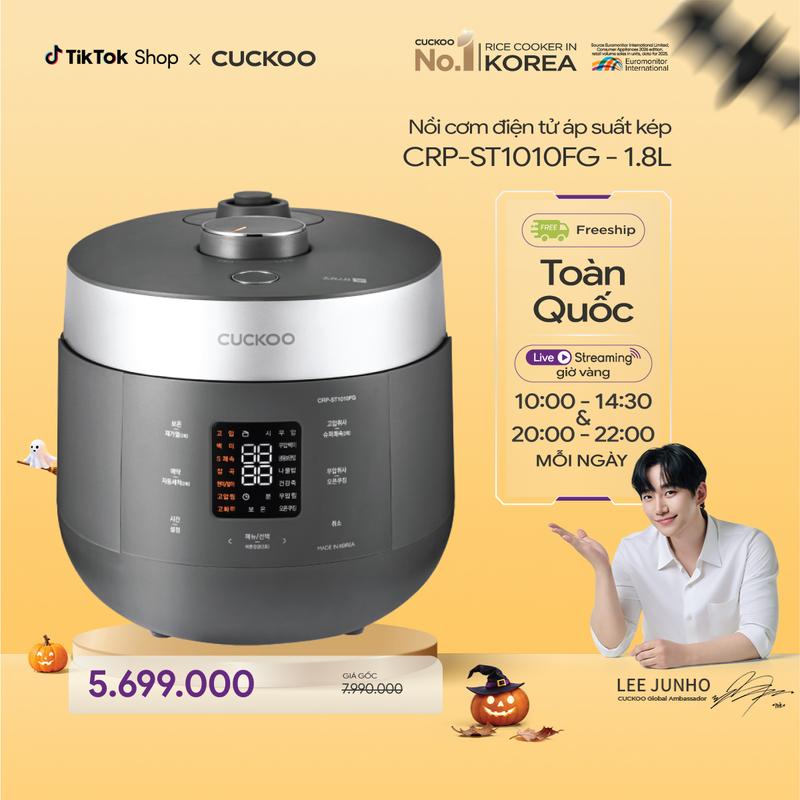 Nồi cơm điện tử áp suất kép Cuckoo 1.8L CRP-ST1010FG - Lòng nồi phủ men Xwall - Bảng điều khiển thông minh - Nhiều chế độ nấu ăn - Sản xuất tại Hàn Quốc
