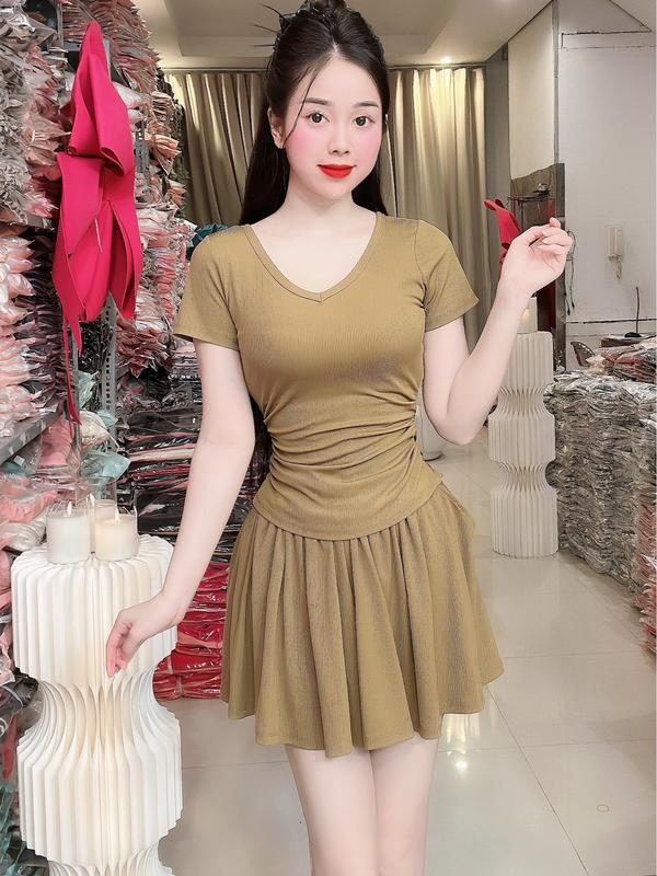 (B02) Set thiết kế áo cổ tym tôn eo + quần giả váy xếp ly sét đồ nữ sang chảnh set váy nữ đi tiệc đi làm đi chơi đều đẹp by Thương Lê B02