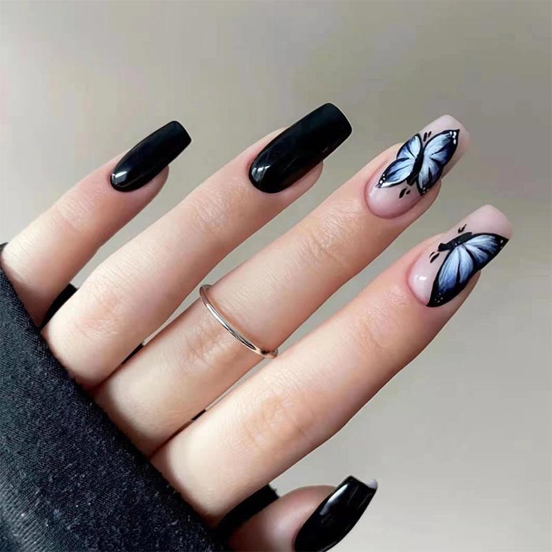 Product Introduction of [Glue Included] Stylish and Shiny Medium-Long Detachable Handmade Square False Nails [24-Piece Set] 24