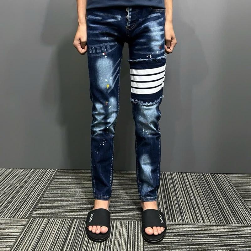 Quần jeans 4 cúcc họa tiết kẻ trắng hot new nam nữ DOANH XÙ JEAN VN