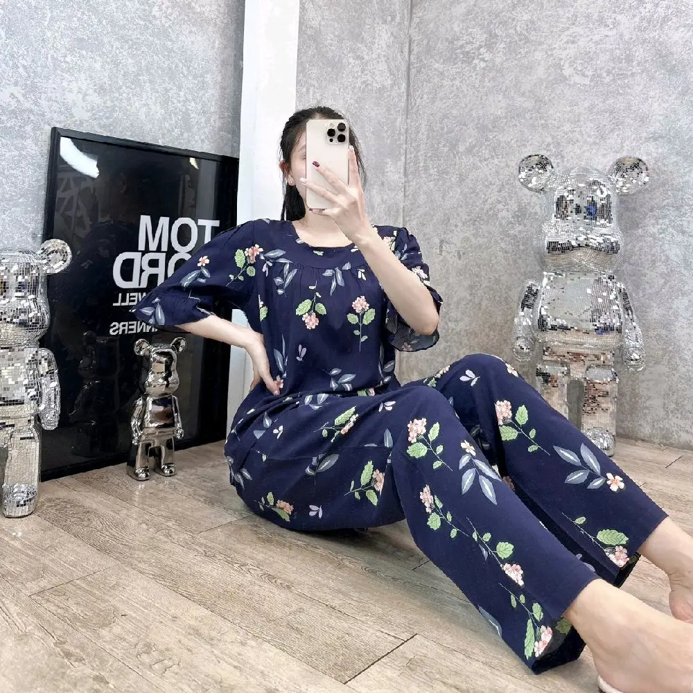 [40-75kg] Đồ Bộ Tole Lanh dài cổ tròn tay lỡ dễ thương