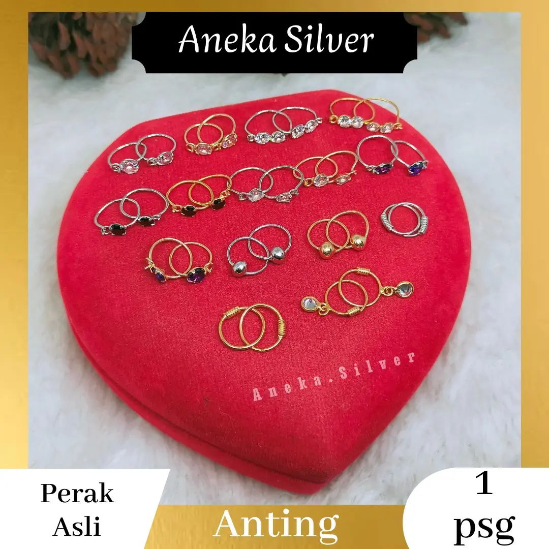 Anting Knip Variasi Gold & Silver, Perak 925