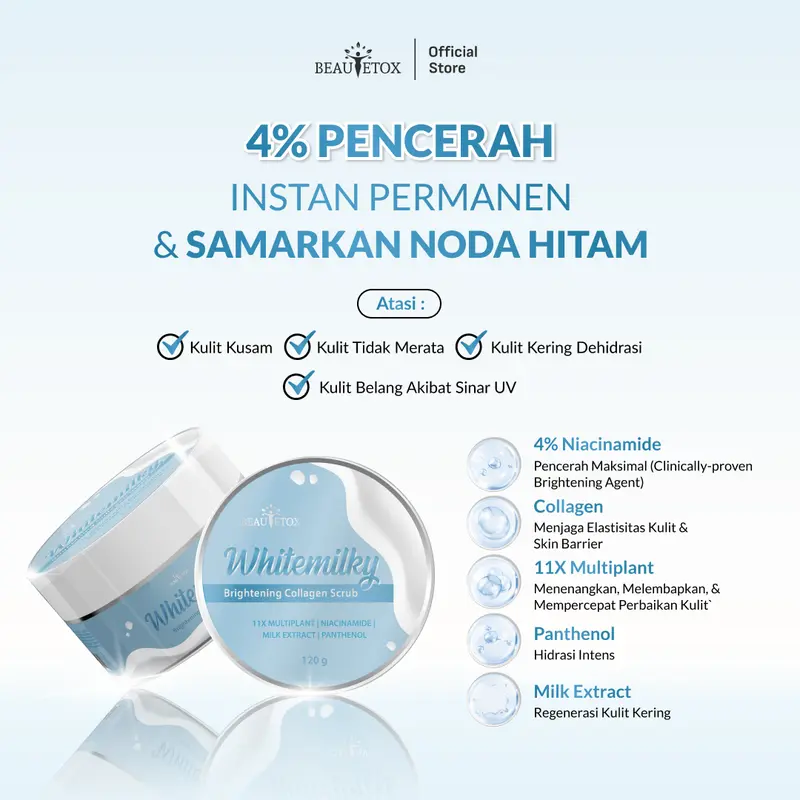 Beautetox Whitemilky Brightening Collagen Serum Body Scrub  Mencerahkan Perawatan Extract lulur 0