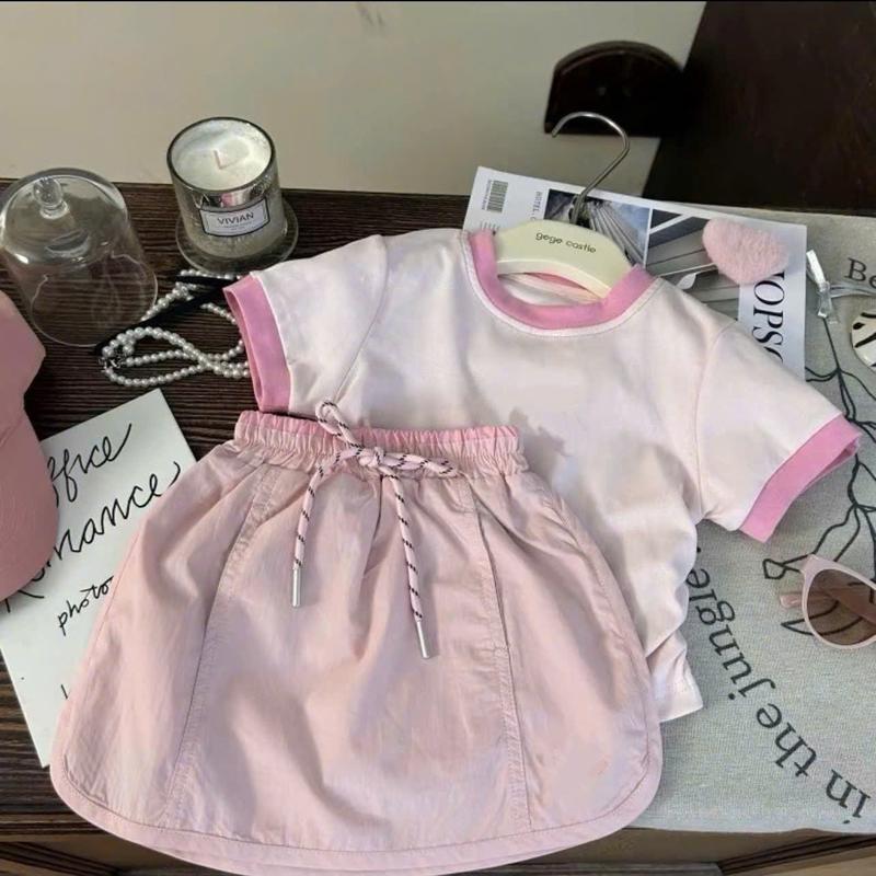 [Lumy] -Sét áo kèm chân váy  cho bé Gái áo cotton cv gió in hình chư alo đủ size 8-35kg (Sét Hồng Alo)