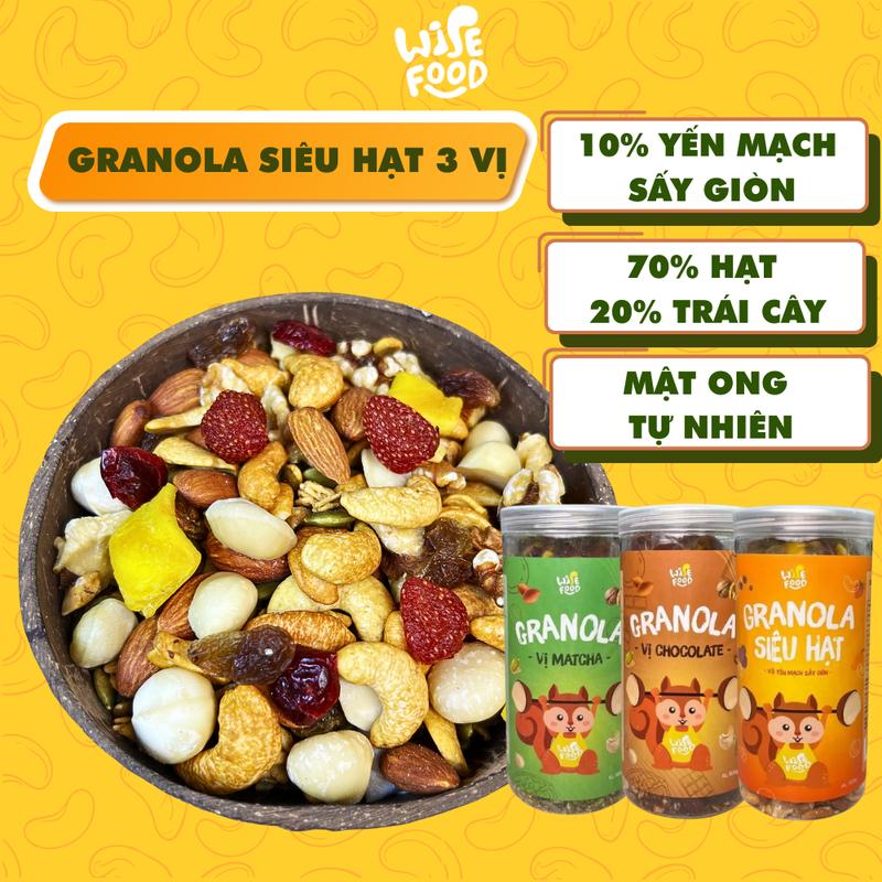 Granola Siêu Hạt 500g Wise Food Với 10% YẾN MẠCH SẤY GIÒN, Hạt Ngũ Cốc Dinh Dưỡng Bag Bag