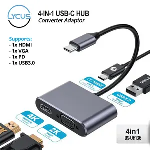 Lycus Konverter 4in1 USB-C HUB ke HDMI, VGA, USB3.0 dan USB-C PD