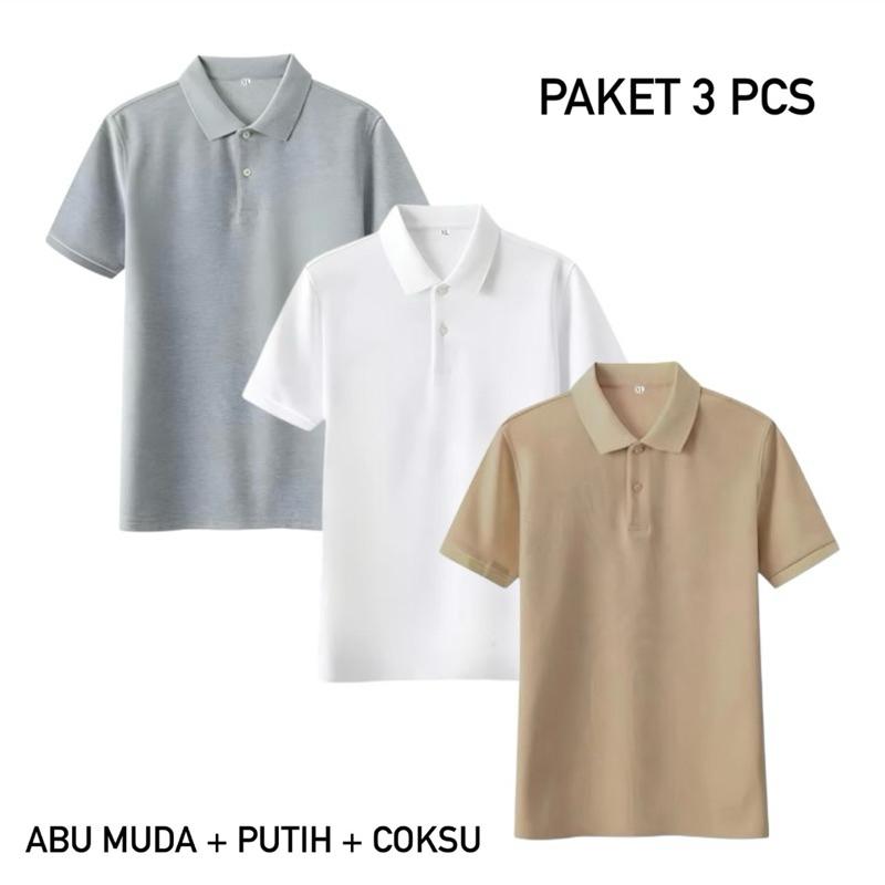 Paket 3 Pcs Kaos Polo Shirt Kerah Polos / Kaos Polo Pria Lengan Pendek / Kaos Seragaman 2