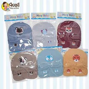 Hany Baby Topi Bulat Set Sarung Tangan & Kaki Bayi Warna Motif Hewan | Quail Baby Shop
