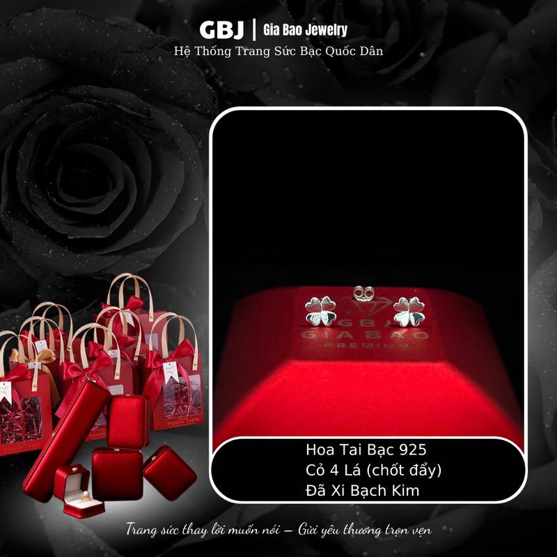 Hoa Tai Bạc Ý Cỏ 4 Lá (chốt đẩy) XI KIM Đơn Giản Dành Cho Nữ GBJ1024