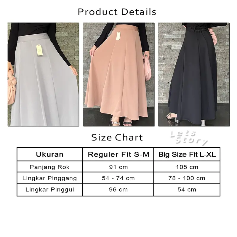 LIEFUNG Audy Skirt Rok Payung Wanita Loose Skirt Rok Wiru Wanita Jumbo bahan jatuh 7