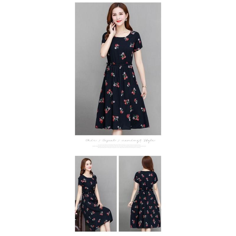 Spring and Summer New plus Size Women's Floral Dress Middle-Aged and Elderly Women's Dress Loose Slimming Plump Girls Anti-Aging Dress 3