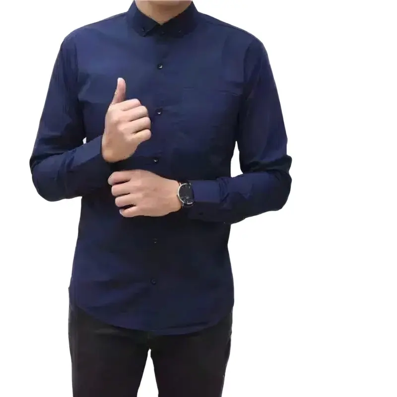 Kemeja Pria Lengan Panjang Polos Baju Casual Slimfit Hitam Kerah Cowok Formal Basic 2