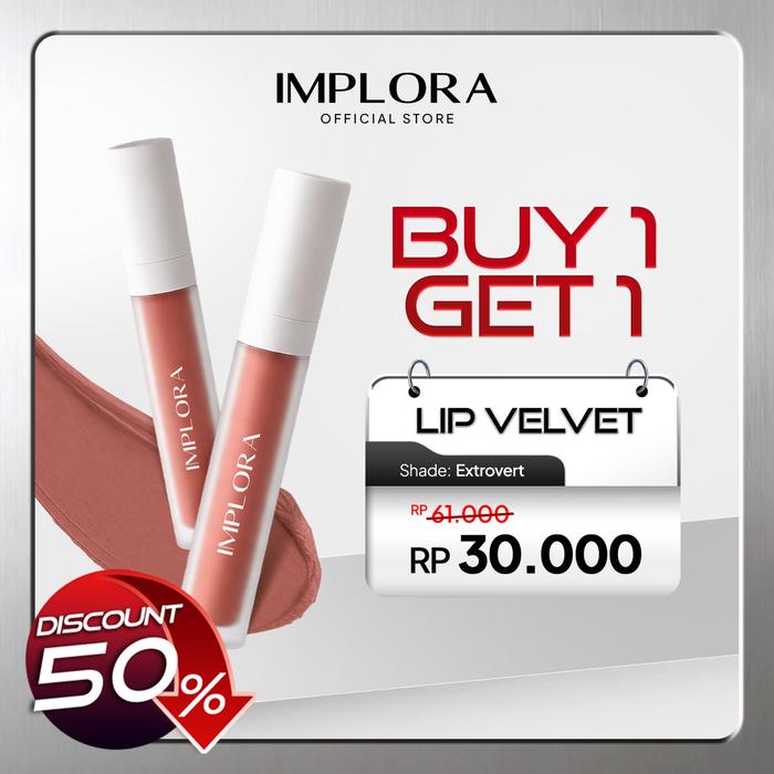 Gambar [BUY 1 GET 1] IMPLORA Lip Velvet 4.6 g - Tekstur Ringan Warna Intense  Lipstick Bibir Lightweight Pigmented Transferproof Tahan Lama - Moist Korean Look Velvet Finish Lip Cream with Skincare Infused Vitamin E  & Omega  Lip Cream Viral dari Implora Cosmetics_NEW Kota Administrasi Jakarta Selatan Tokopedia