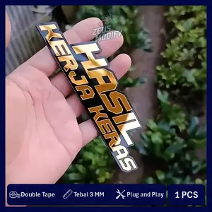 EMBLEM HASIL KERJA KERAS AKSESORIS LOGO MOTOR MOBIL TIMBUL AKRILIK BUKAN STICKER 1PCS