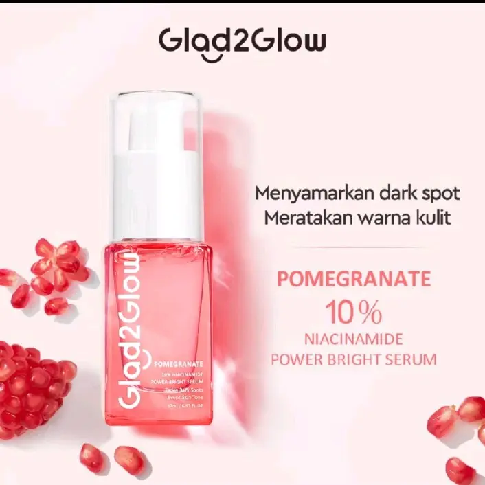 Glad2Glow Pomegranate 10% Niacinamide Power Bright White Serum Wajah 17ml | Serum pink
