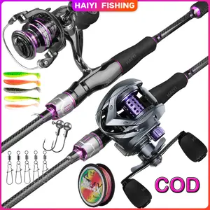 HAIYI FISHING Joran pancing 1,65m/1,8m/2,1m 2 bagian joran spinning reel pancing kecepatan 5.2:1 lebih murah dari reel pancing set pancing set lengkap joran pancing set spinning casting rod set pancing BC reel 7.